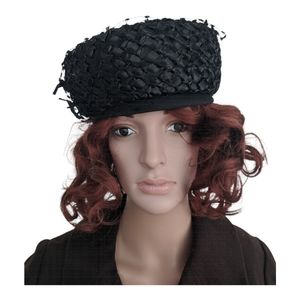 Black Hat with Veil 50s Vintage Cello Straw
